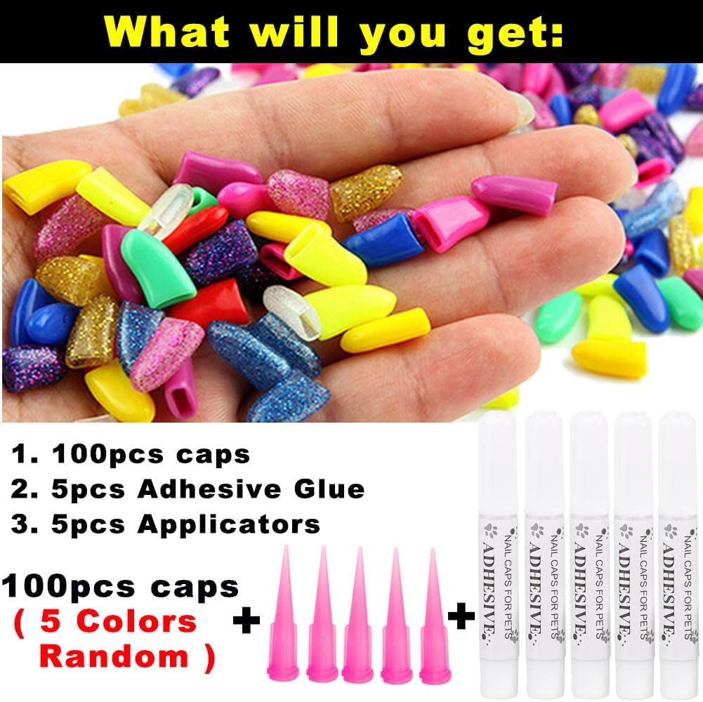 Components of Victhy dog nail grooming kit including applicators and adhesive