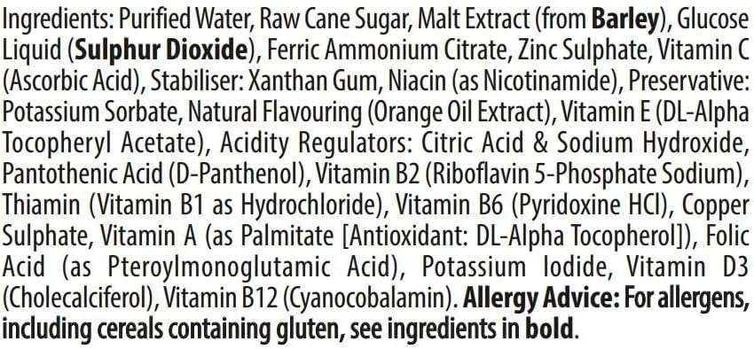 Wellkid multi vitamin liquid side label highlighting premium Swiss Alpine malt ingredient