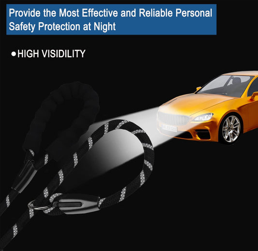 Reflective dog slip lead showing high visibility stitching for safe night walking