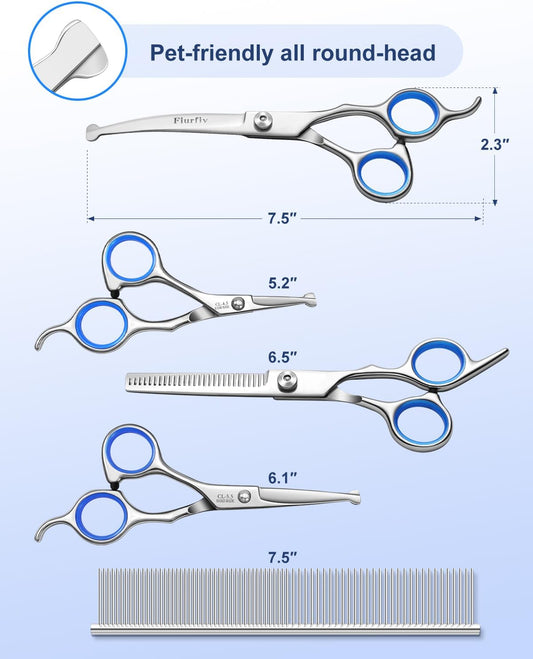 Fiurfiy premium 5CR stainless steel pet thinning shears highlighting the precision teeth for blending thick fur