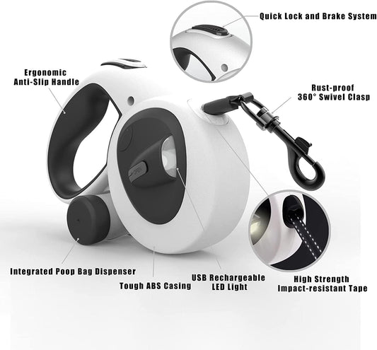 HCY&WLD dog leash showing integrated LED light
