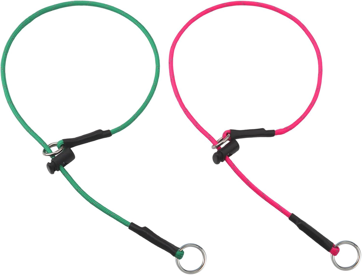 22" Dog Slip Collar - 5/32" Paracord Rope Dog Collar with Spring-Loaded Stopper & Stainless Steel O-Ring, Reflective for Low-Light Visibility (Black & Neon Green) - Image 15