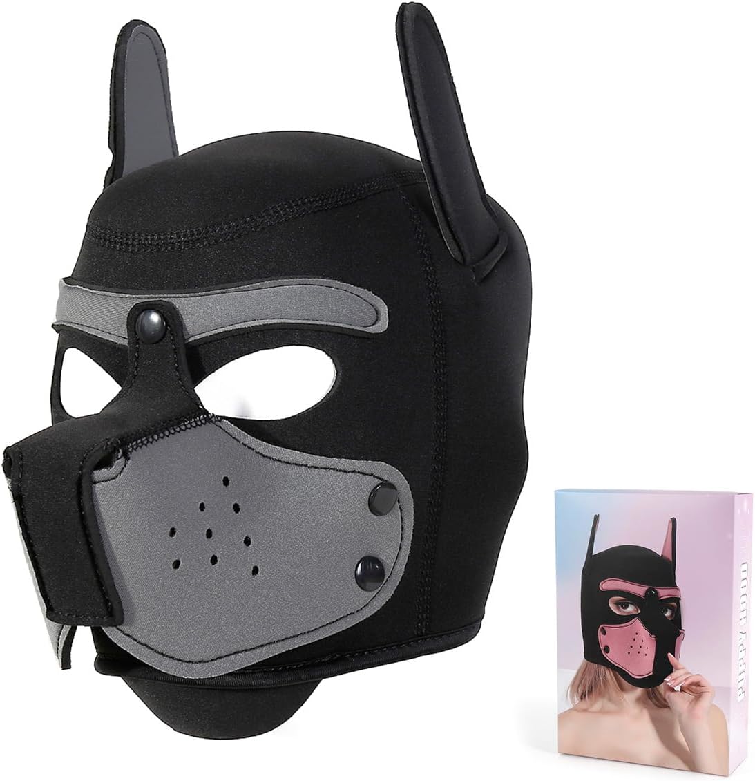 Adults Neoprene Puppy Hood Mask Pup Play Gear, Removable Cosplay Dog Full Face Pup Hood Pup Mask - Image 13