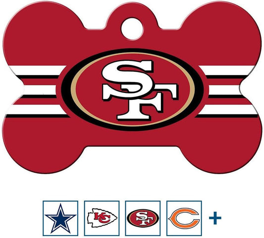 GoTags NFL football team pet apparel accessory close up on solid brass material.