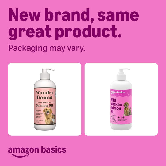 Amazon Basics liquid fish oil omega 3 supplement for dogs and cats with pump dispenser.