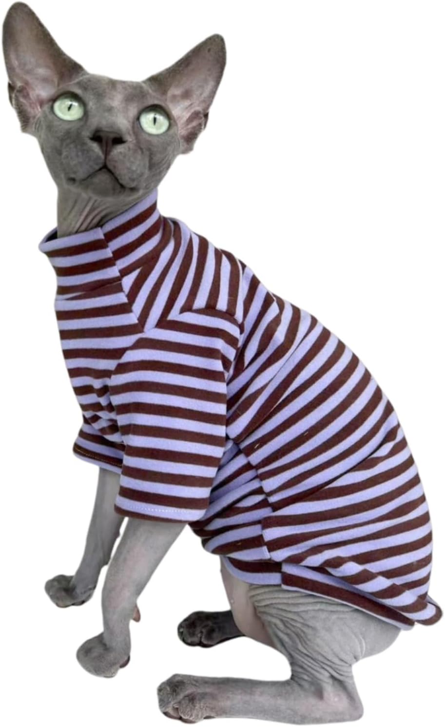 Sphynx Cats Warm Fleece Shirt Cat Turtleneck Undershirt Thermal Hairless Cat Clothes for Sphynx, Devon, Cornish Cat Clothes and Small Kitten and Dogs (Blue Pinstripe, Small) - Image 11