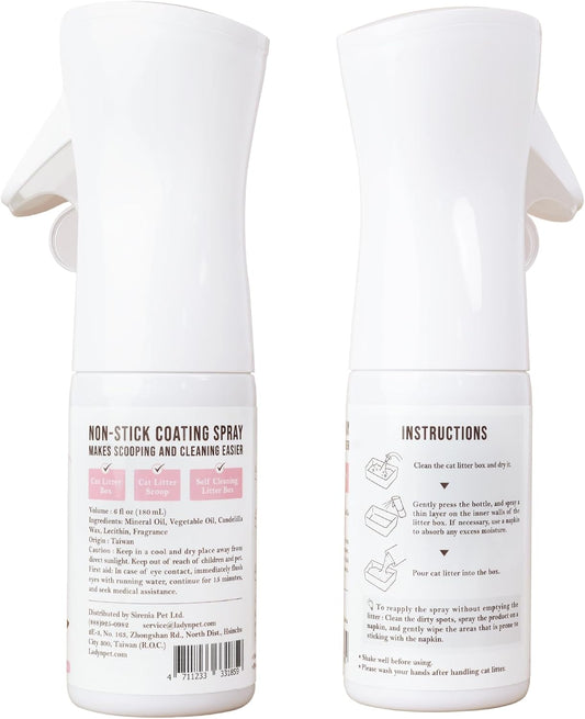 Lady N pet friendly litter box spray being applied to an automatic self cleaning litter box