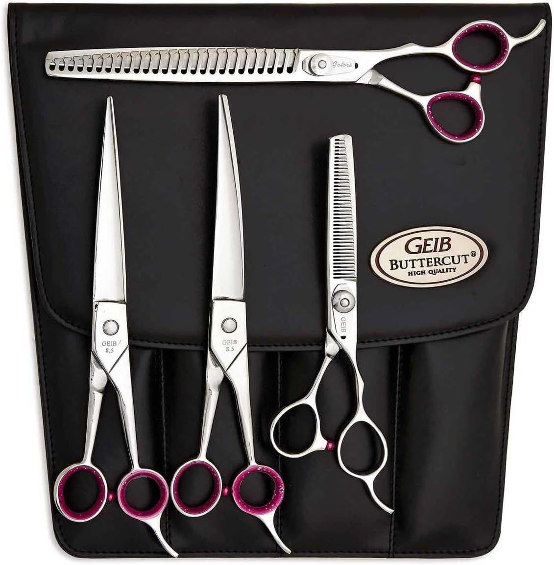 Geib 4 Piece Gator Shear Kit stainless steel grooming scissors set front view