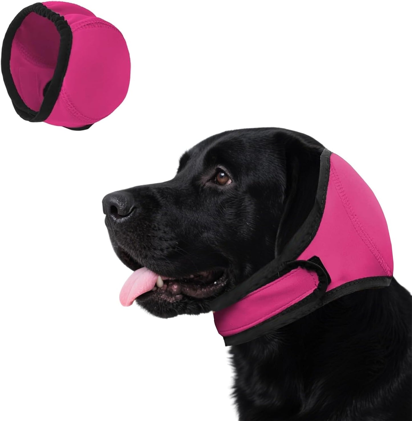 Close up of secure fit dog ear protection for grooming