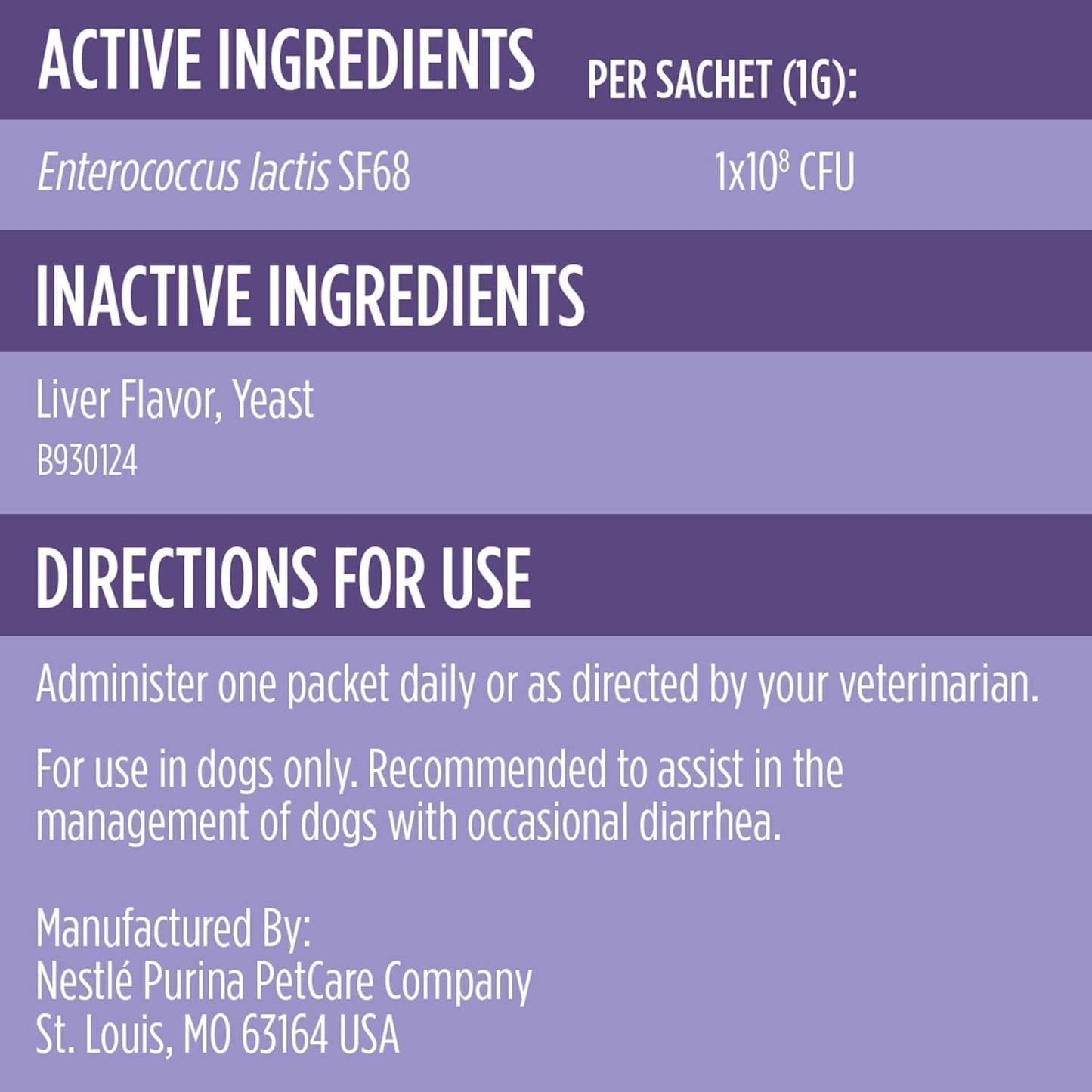 Purina veterinary supplements FortiFlora for dogs for diarrhea relief and intestinal balance.