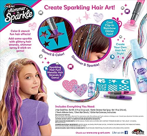 Girl showcasing temporary metallic hair colors and sparkling gems applied using the Cra-Z-Art hair kit