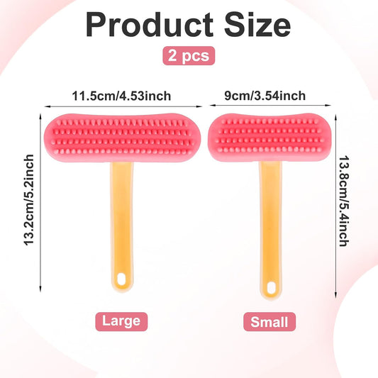 Yuanan guinea pig brush two piece set showing soft pink silicone bristles