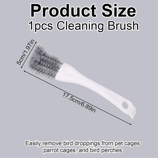 Ergonomic long handle bird cage scraper tool being used on wire parrot enclosure