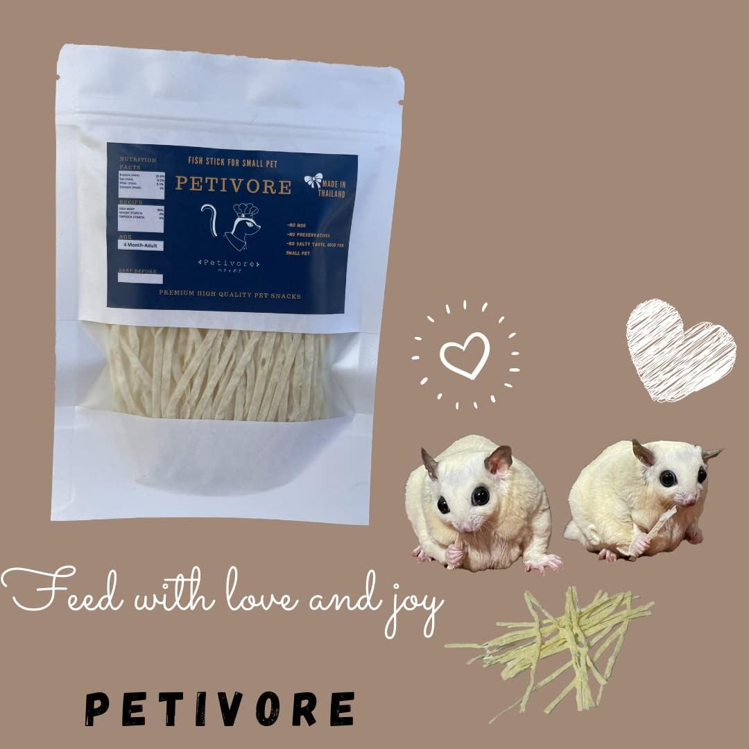 PETIVORE real fish stick snacks displayed next to healthy coat visual indicators