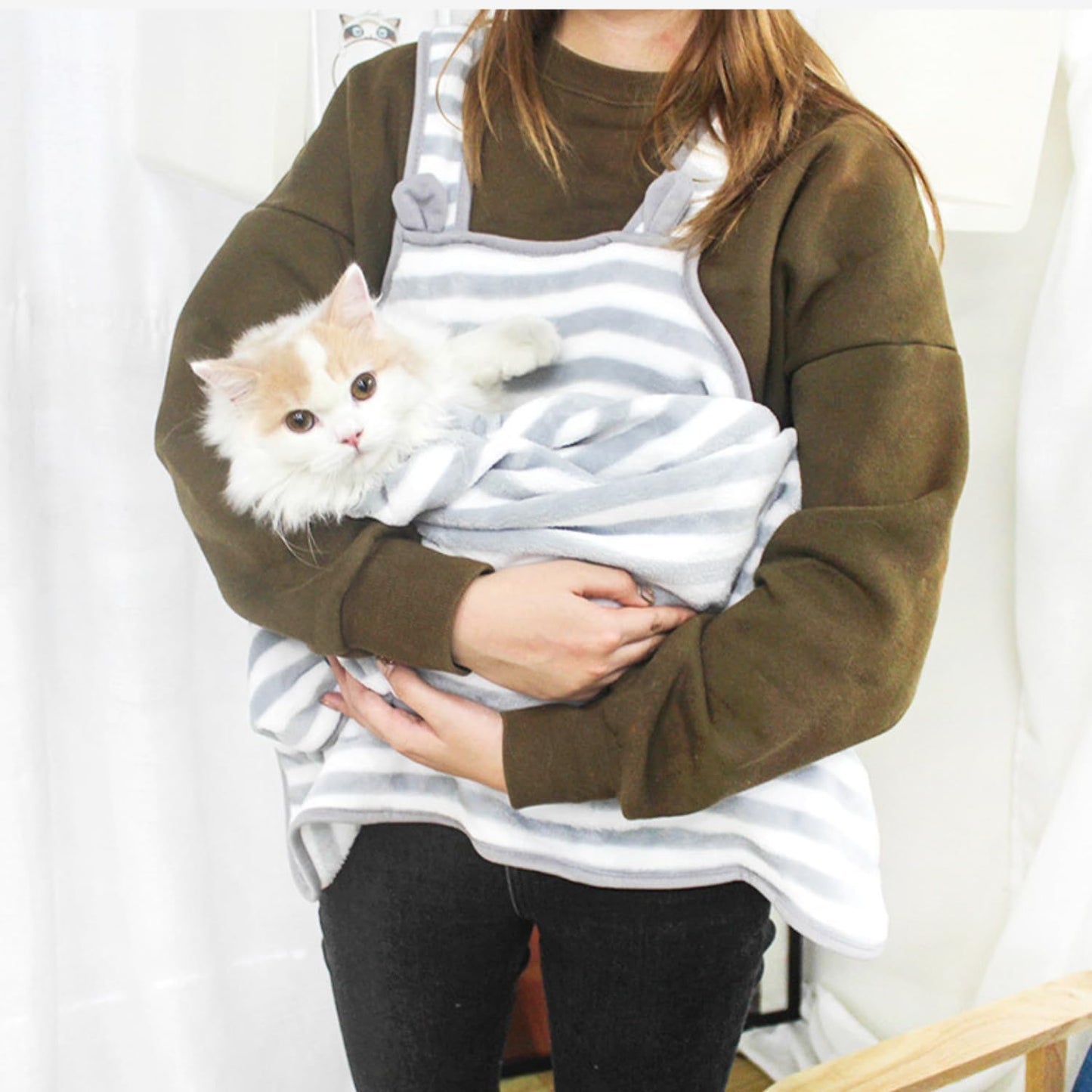 Ferret Sling Carrier - Fleece Small Pet Carrier Bag Soft Breathable Hands Free Shoulder Front Chest Apron Bonding Pouch Accompany Carrier for Small Dog Cat Ferret Rabbit (Grey) - Image 9