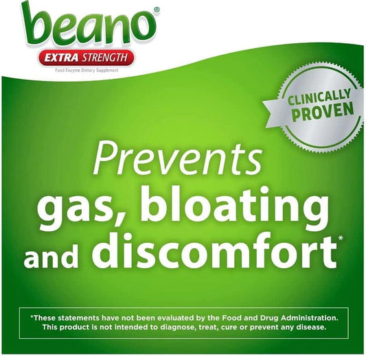 Beano digestive enzyme tablets 100 count two pack bottles showing product label details