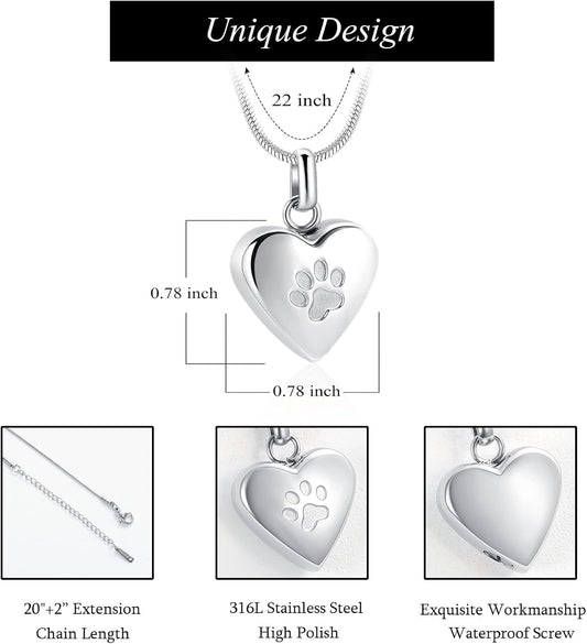 Stainless steel paw print memorial pendant detail