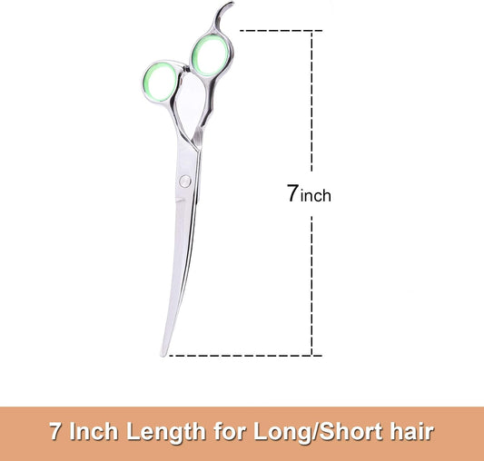 LovinPet professional curved dog shears close up of rounded blunt tip.