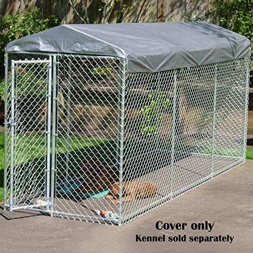Lucky Dog outdoor kennel cover side profile showcasing the peak design engineered to shed rain and debris effectively.