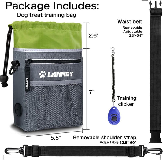 LANNEY pet training bag showing three ways to wear with waist belt and shoulder strap