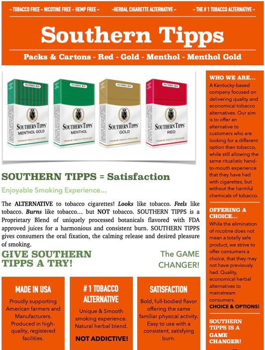 Southern Tipps nicotine free cigarettes 20 sticks pack for smoking cessation