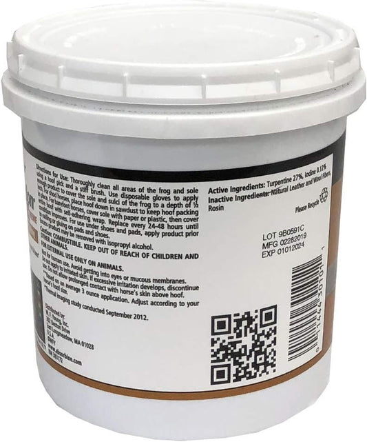 Absorbine equine hoof packing container showcasing professional veterinary formula label
