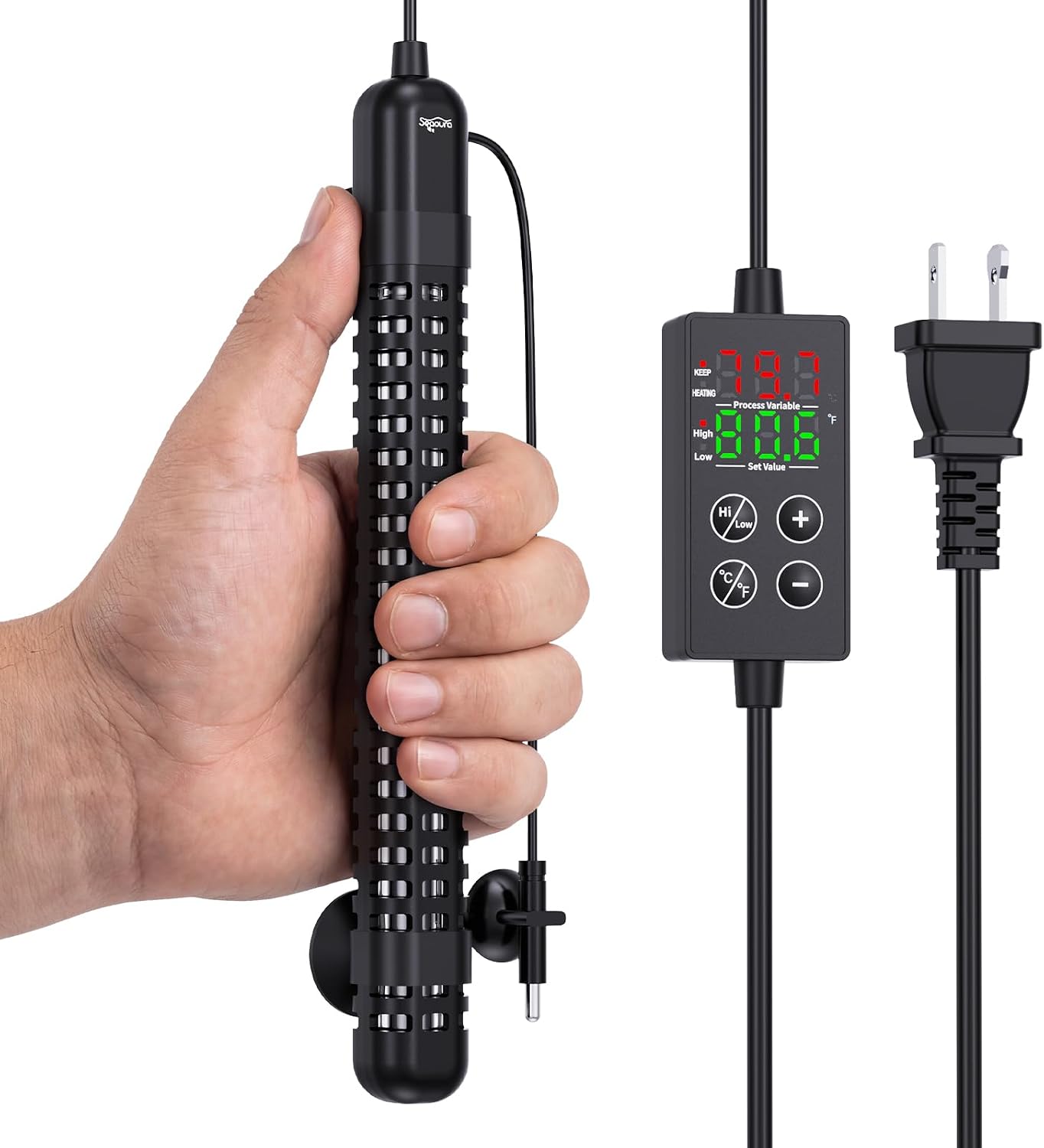 Close up of Seaoura aquarium heater heating element