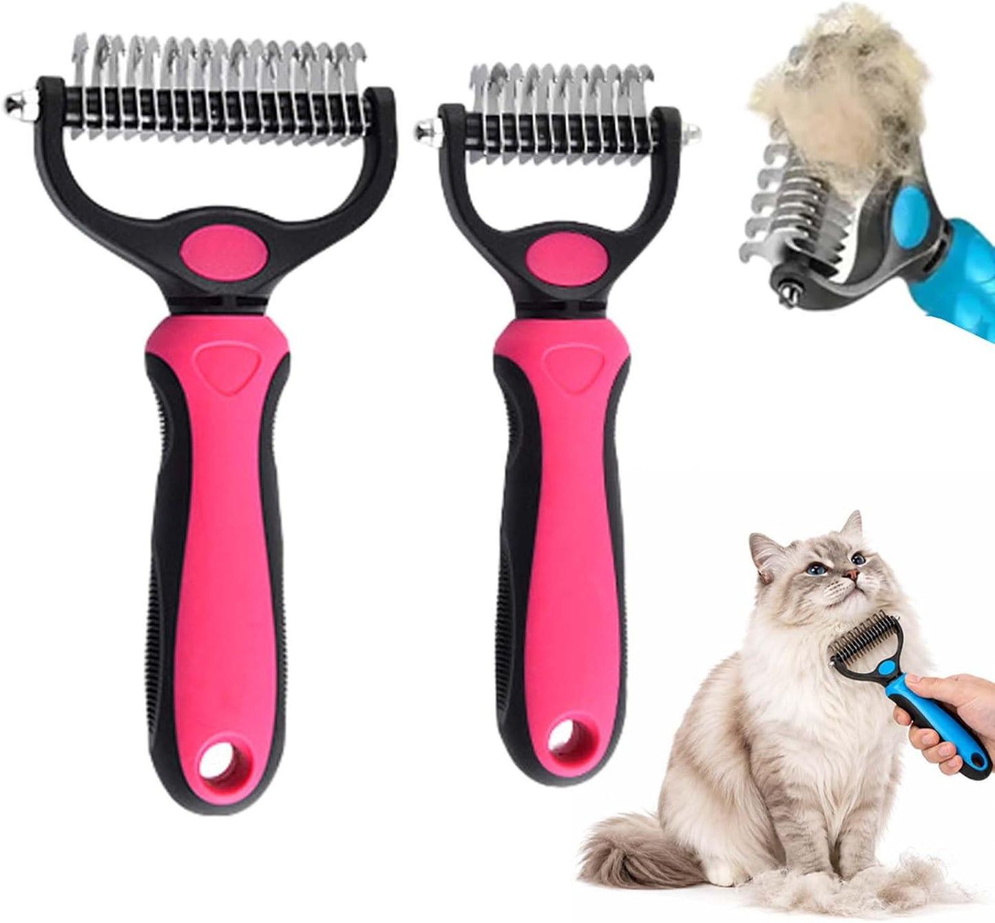 Dual Sided Shedding Blade for Cats, Double Sided Pet Grooming Brush for Dogs, Dematting Comb with 17+9 Stainless Steel Teeth, Undercoat Rake Deshedding Tool for Long & Short Hair (Blue-M+L) - Image 12