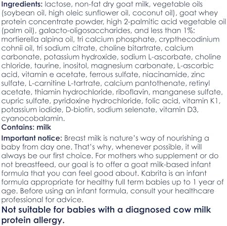 Kabrita goat milk baby formula pack of six nutritional facts panel