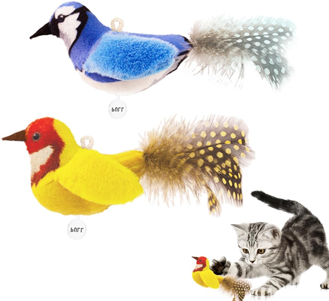 Catnip Cat Toys Satisfy Cat's Natural Hunting Instintion for Indoors Cats Feather Toys Interactive with Lifelike Chirp Sound Chirping Bird Kitten Toy (2 Pack) - Image 10