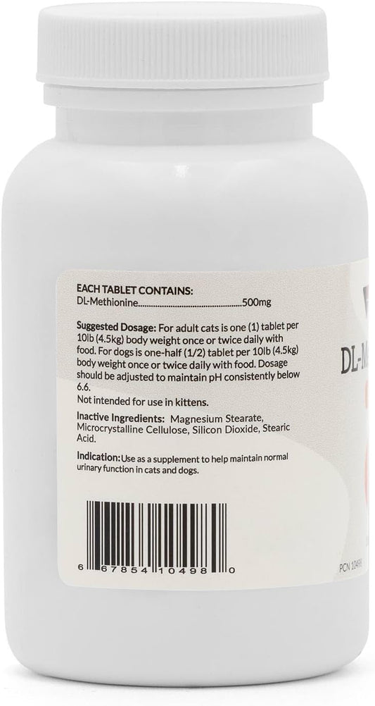 V.E.T. Pharmaceuticals DL Methionine 150 tablets dietary supplement label showing active ingredients