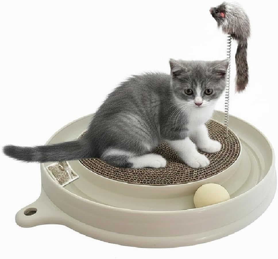 AUOON Cat Scratcher Toy with Ball Track - 3 in 1 Interactive Cat Toy, Cat Scratch Pad with Cat Ball Toy and Plush Cat Mouse Toy for Indoor Cats and Kittens (Gray) - Image 10
