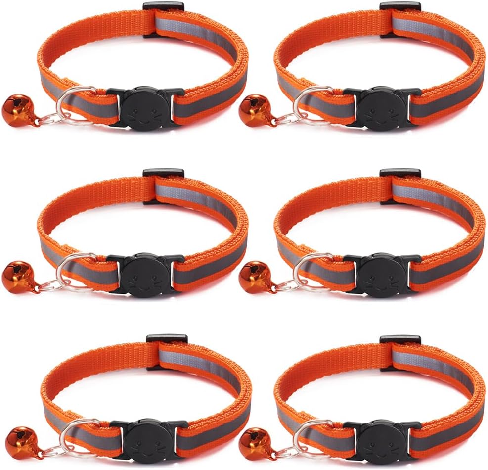 6 Pack Reflective Cat Collar with Bell, Breakaway and Safe Collars for Cats, Nylon, Pet Collar Mixed Colors Adjustable19-32cm - Image 11