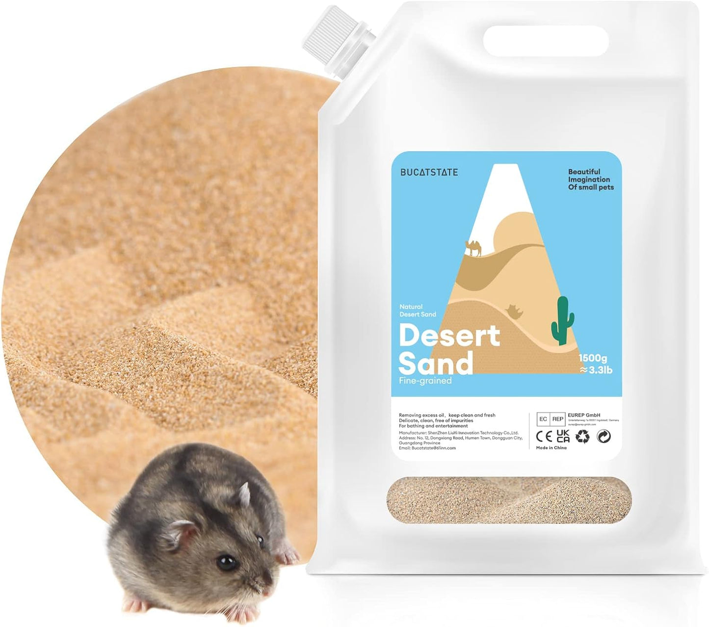 BUCATSTATE Hamster Bath Sand with Pour Spout, 6.6LB Desert Bath Sand | No-Dust Potty Litter Calcium-Free Sand for Hamster Chinchillas Gerbil Mice Degu or Other Small Pets (Fine Sand) - Image 14