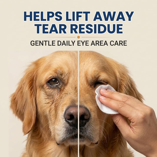 Soft round pre-moistened pet eye pads for daily dog and cat eye cleaning