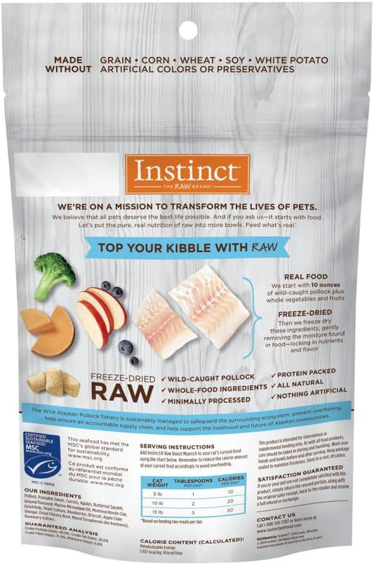 Instinct freeze dried raw grain free cat food topper bag close up.