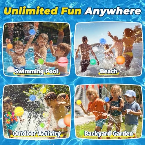 Kids enjoying a summer backyard game with mess free magnetic water balloons.