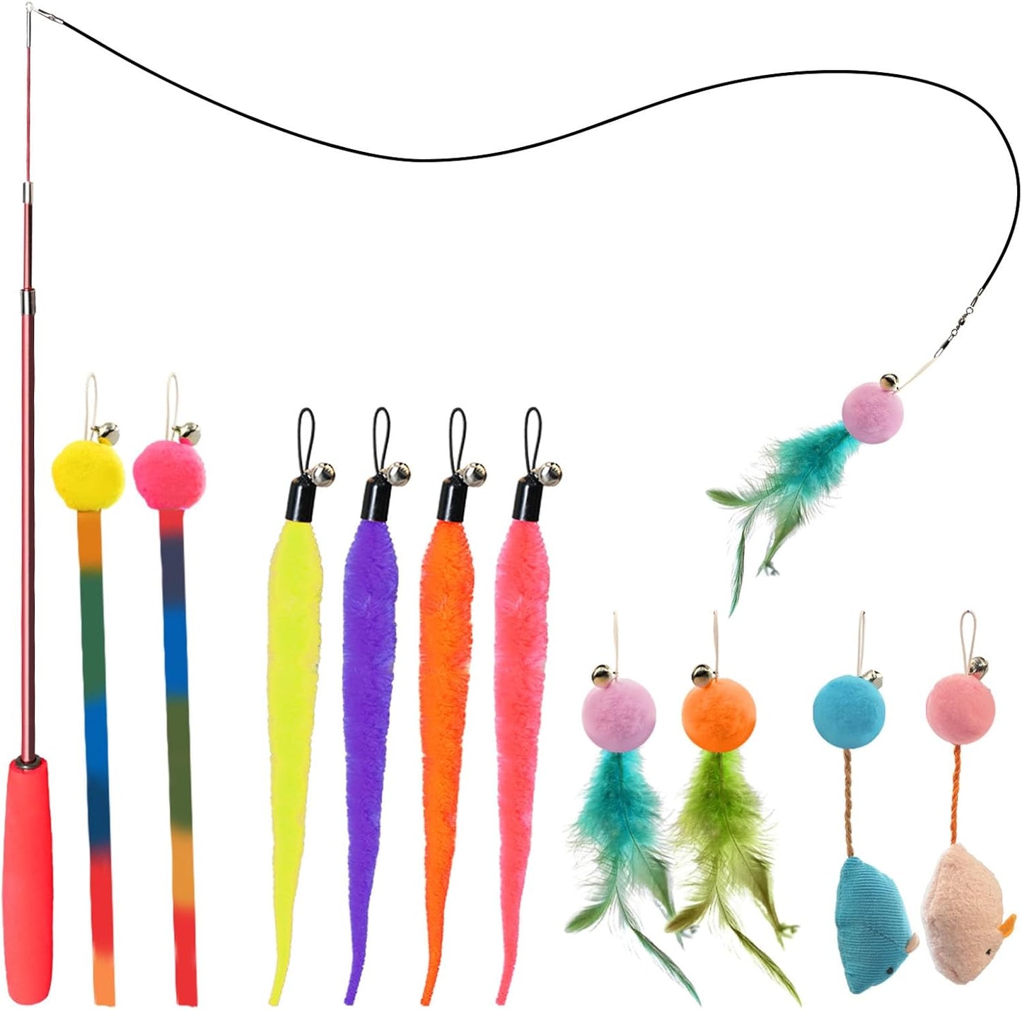 Cat Toys for Indoor Cats, 13 Packs Interactive Cat Wand Toy Set with Feather Toys & Teasers, Fun Cat Toys for Exercise, Playtime and Boredom Relief - Image 10