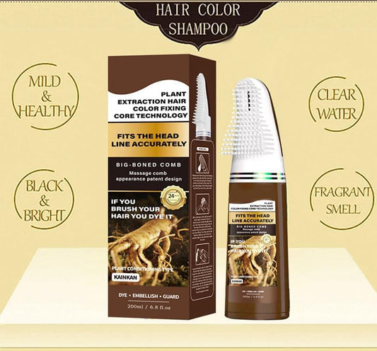 Integrated applicator brush details on the plant based hair color shampoo