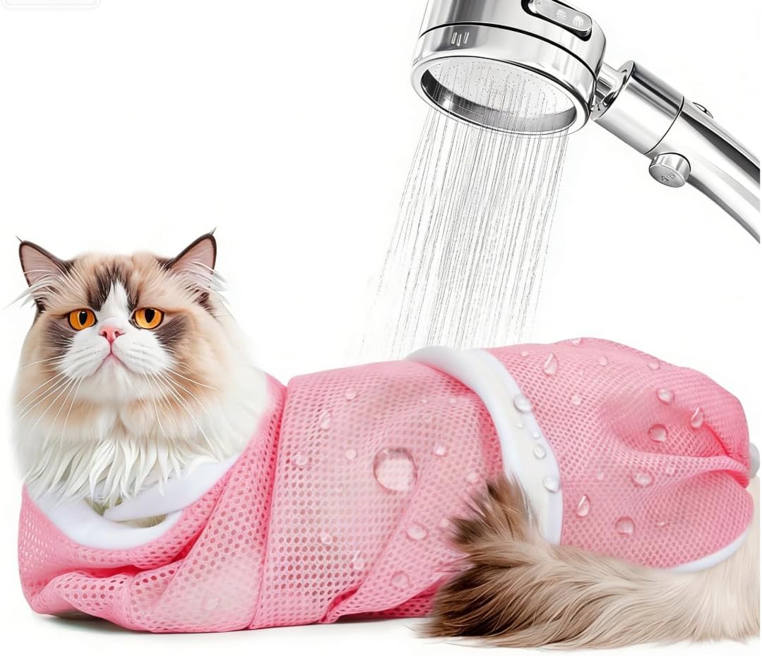 Multifunctional cat grooming hammock pouch layout with dimensions shown