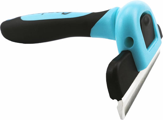 Gonicc blue pet grooming brush highlighting the ergonomic non slip handle