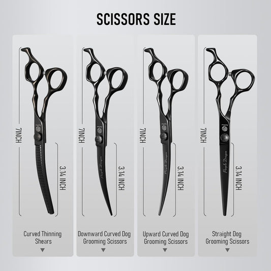 Purple Dragon 7 inch pet shears showing the manual adjustable tension screw detail.
