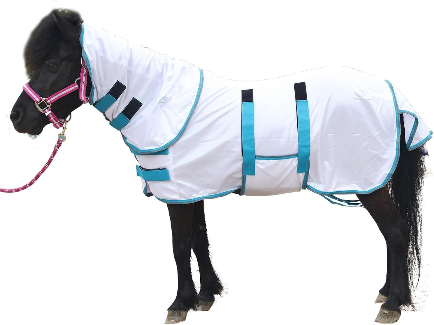 Fly Sheet for Mini Horse/Pony/Foal & Weanling/Yearling/Donkey - Detachable Neck Cover & Belly Wrap, Lightweight Airflow Mesh Summer Sheet for Pasture & Stable, UV Protection White 44" - Image 9