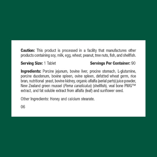 Standard Process Feline Enteric Support ingredients list and nutritional label