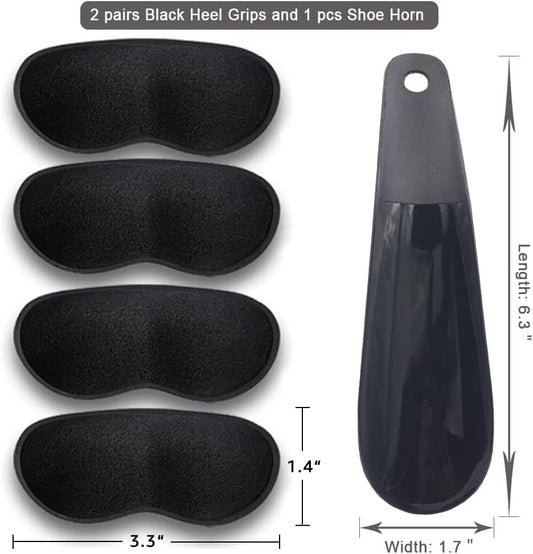 Black foam heel pads with microsuede texture for anti-slip protection.