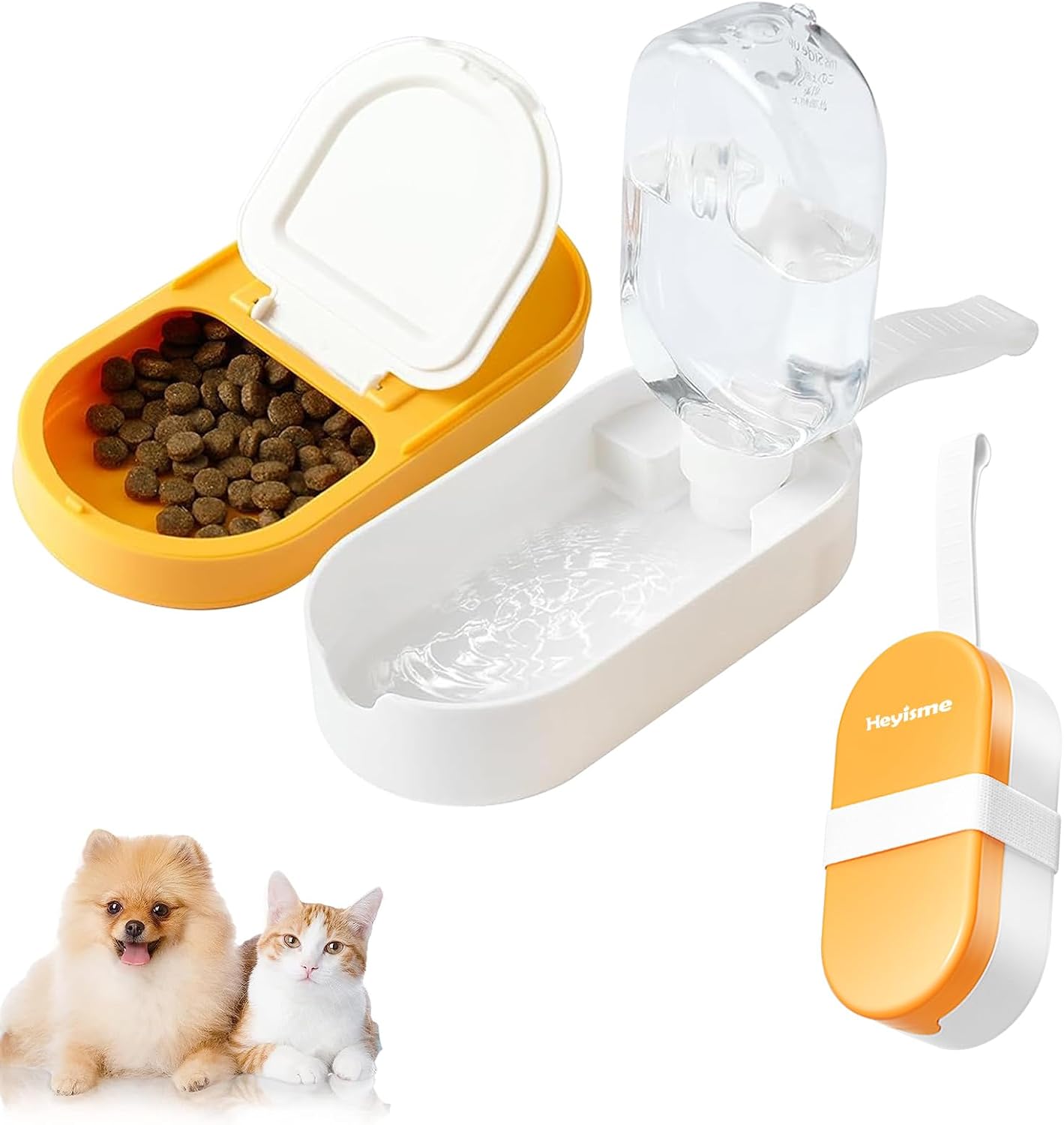 Heyisme dual pet dispenser being carried during an outdoor hiking trip