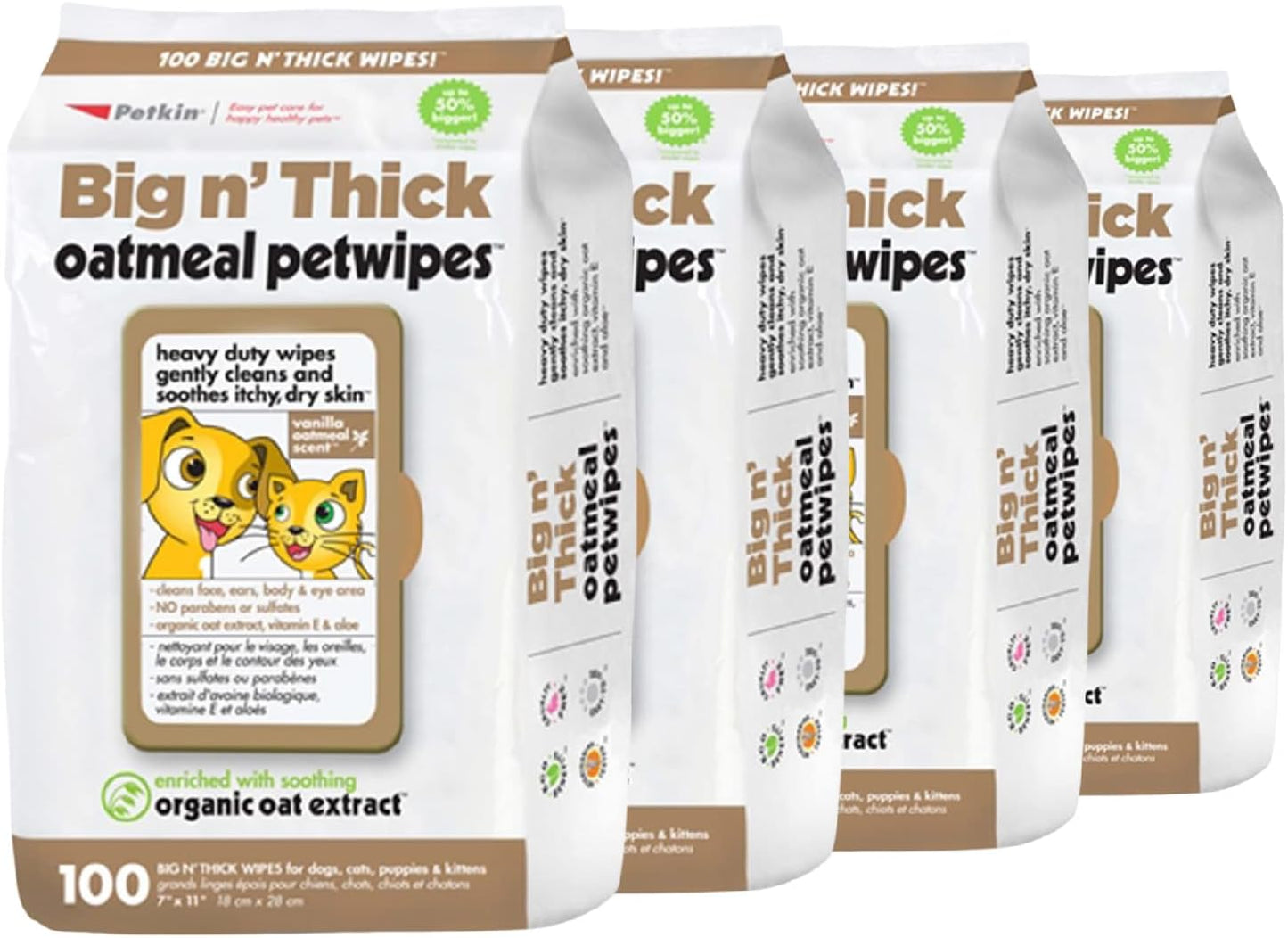 Petkin Pet Wipes for Dogs and Cats, Oatmeal, 100 Wipes (Large) for Dogs and Cats - Soothes Itchy Dry Skin and Cleans Ears, Face, Butt, Body and Eye Area - Idea for Home and Travel - Image 9