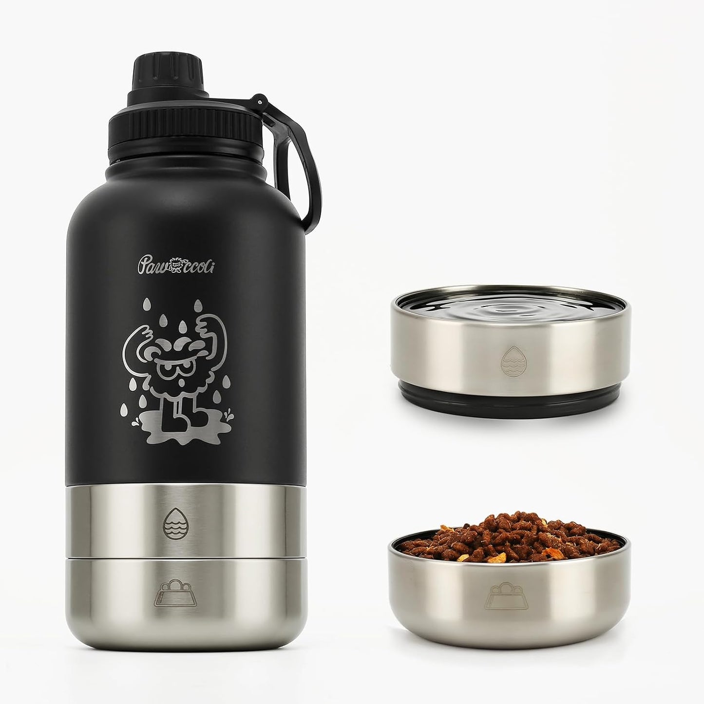 34oz Dog Water Bottle, Stainless Steel Dog Water Bottle Dispenser with Detachable Food & Water Bowls, Keeps Water Hot/Cold, for Walking, Hiking, Camping(Cream) - Image 11