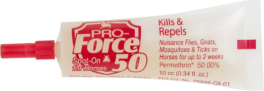 Manna Pro equine topical fly defense applicator tubes showing precise measurement markings