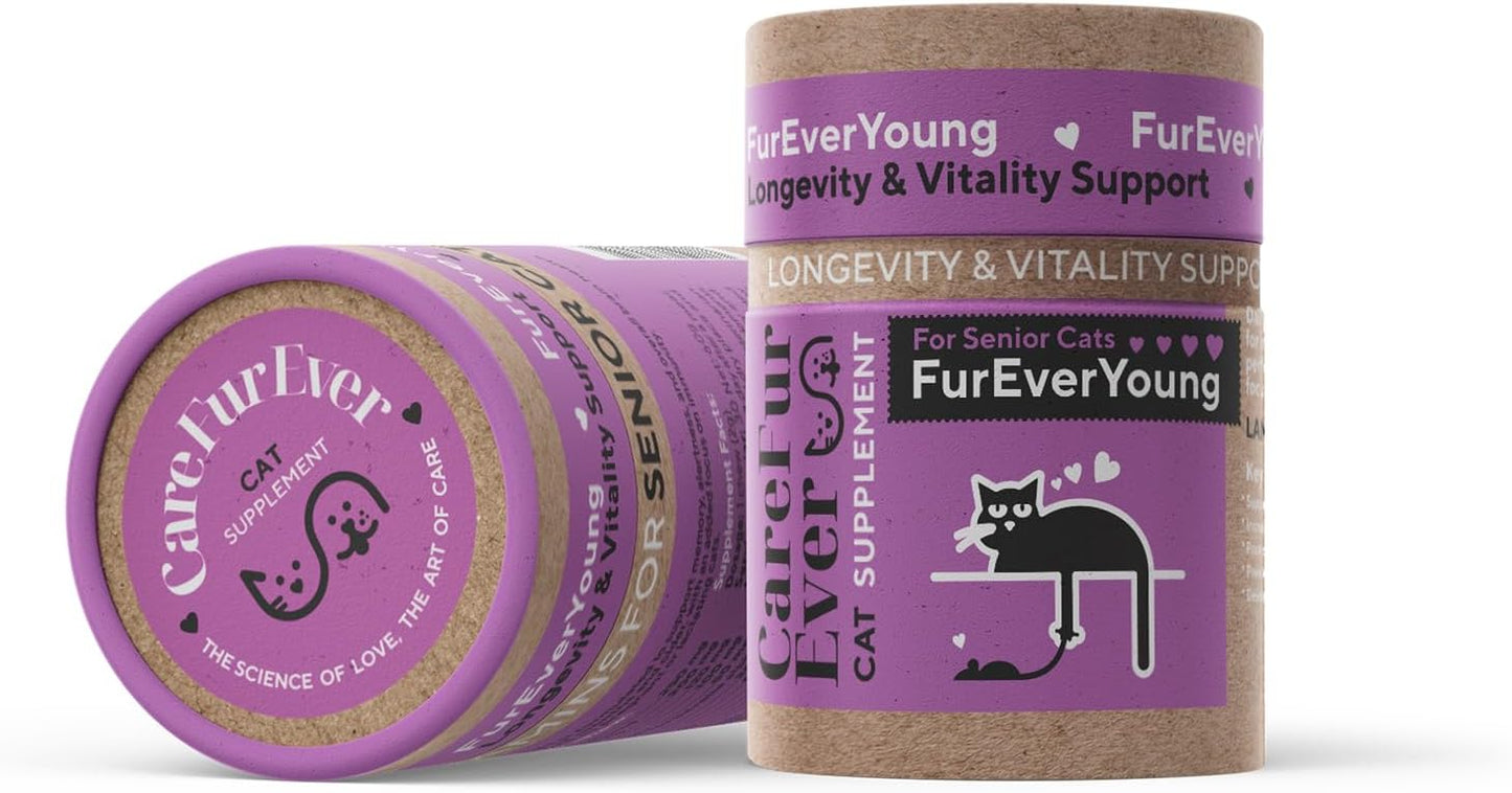 CareFurEver imported USA cat supplement nutritional panel details regarding Vitamin A and D3 dosage.